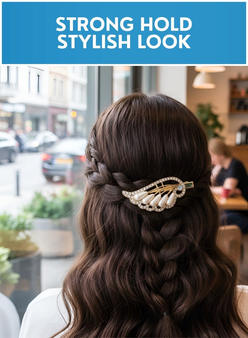 طوق رأس مرصع باللؤلؤ للنساء مع مشابك شعر متناسقة - طقم إكسسوارات شعر للعرائس والحفلات، طوق شعر زفاف مرصع بأحجار الراين، إكسسوارات شعر فاخرة وأنيقة - Image 2